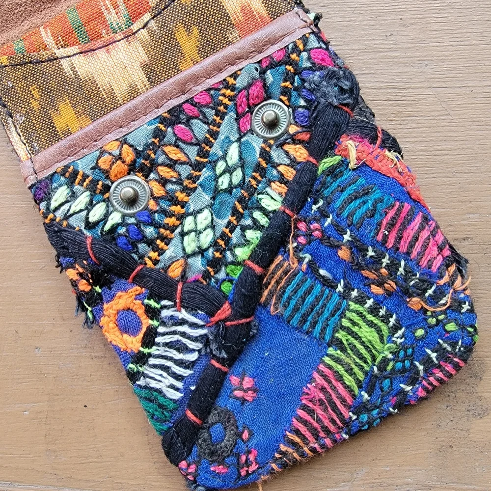 🍄🪬 Free People Boho Embroidered Repurposed vtg banjara hippie Wallet card case